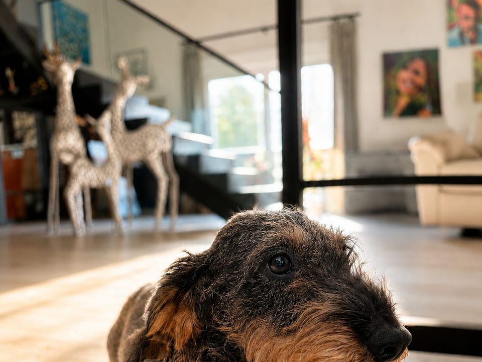 Luna, the author's five-year-old wire-haired dachshund, raised on the IVDD prevention protocol described in this guide